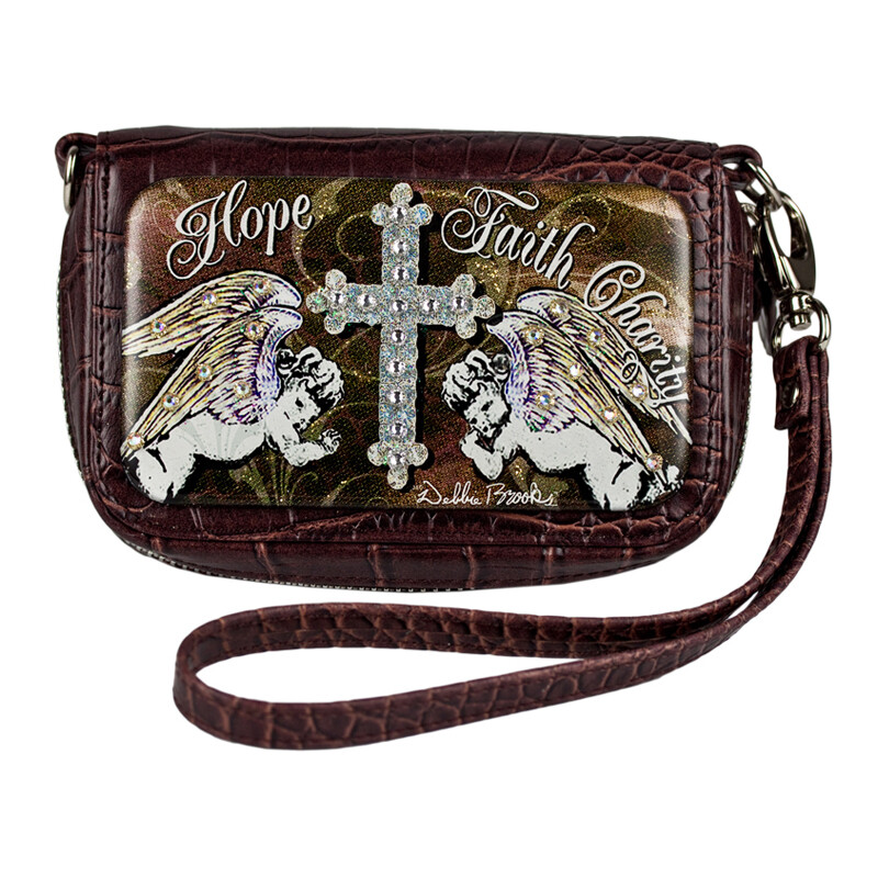 Wrist Bag Cell Phone Holder - Brown Cross