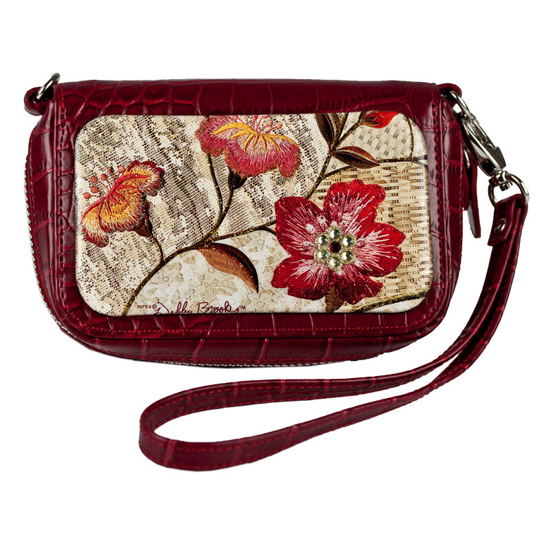Wrist Bag Cell Phone Holder - Red Wicker Flower