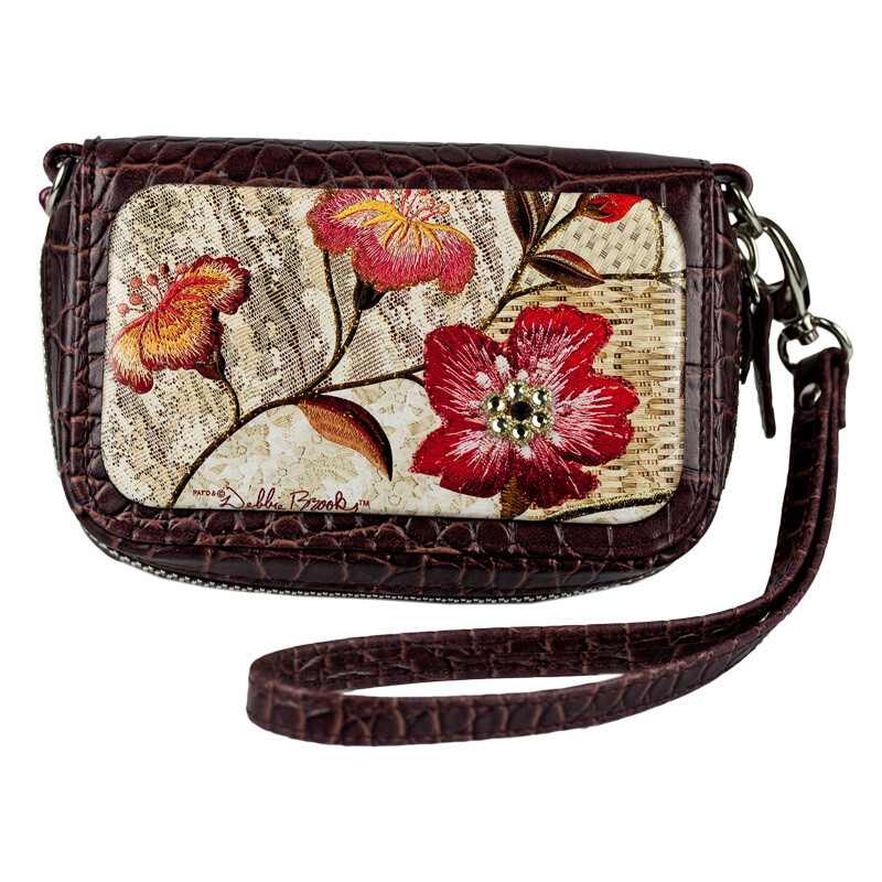 Wrist Bag Cell Phone Holder - Red Wicker Flower