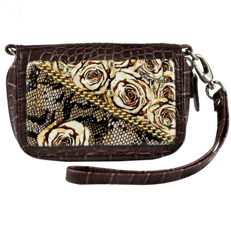 Wirst Bag Cell Phone holder - Brown Rose Chain