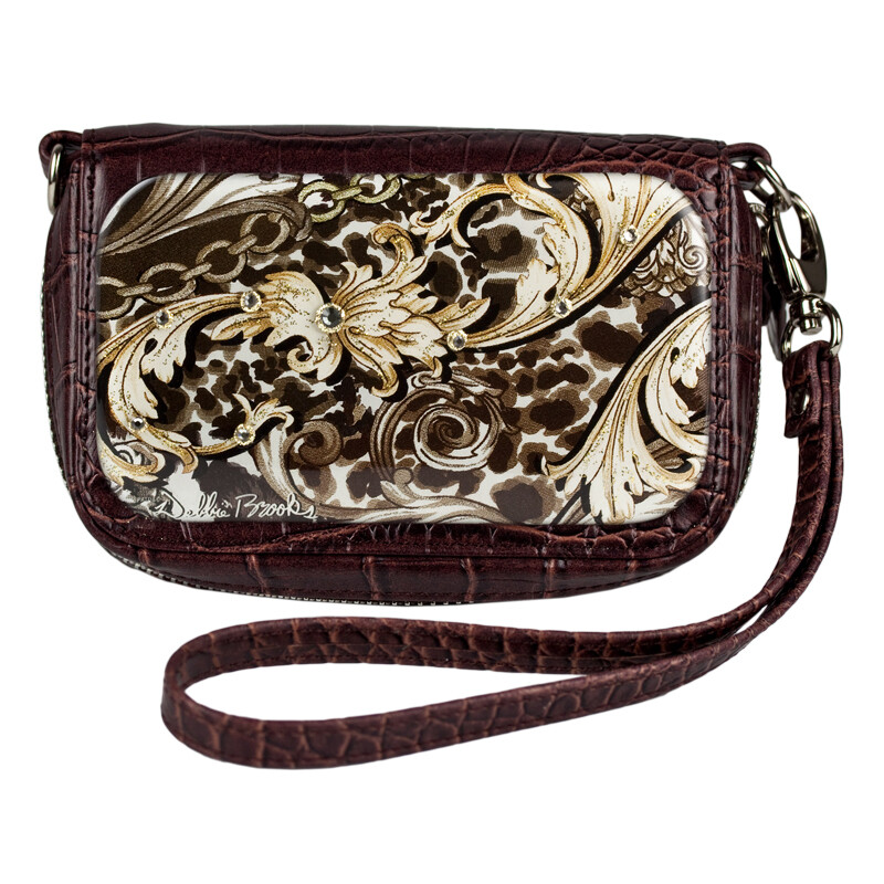 Wrist Bag Cell Phone Holder - Brown Paisley