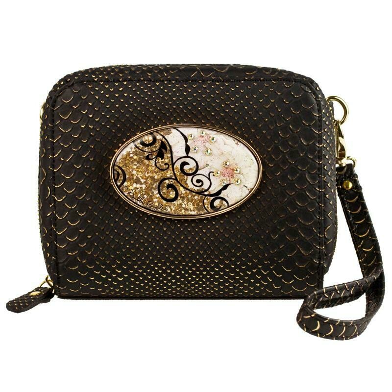 Tech Case - Black with Gold snake - Gold Flower Vine