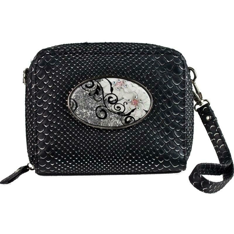 Tech Case - Black with Silver snake - Silver Flower Vine