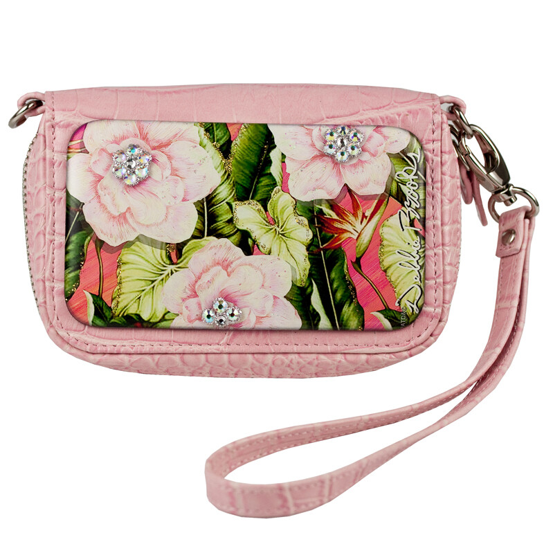 Wrist Bag cell phone holder - Pink - Banana Leaves