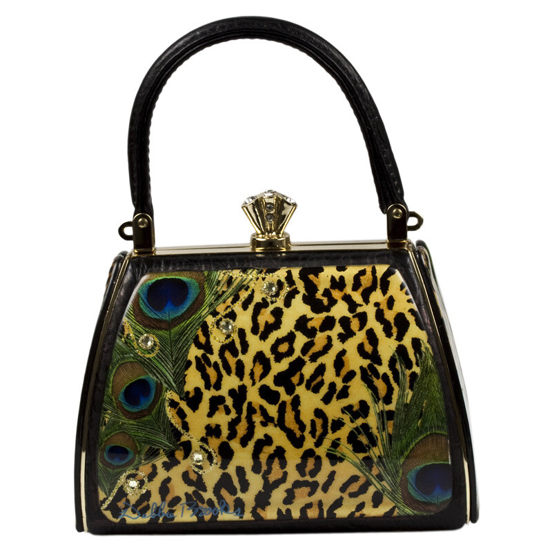 Petite Sassy Black Leather Leopard Peacock Luxury