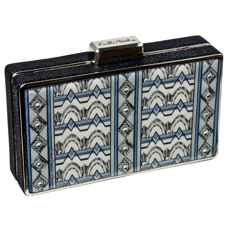 Box Clutch - Silver Hardware - Blue Deco
