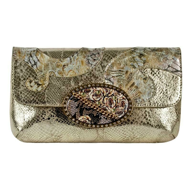Fashion Clutch - Gold - Brown Rose Chain Magnafab