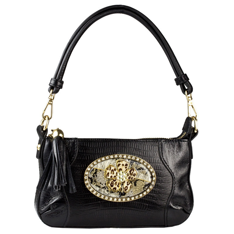 Tiny Shoulder - Black Leather - Gold Hardware - Crystal Safari Magnafab