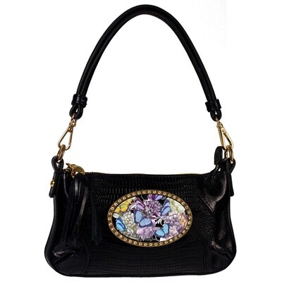 Tiny Shoulder - Black Leather - Gold Hardware - Blue Butterfly Magnafab