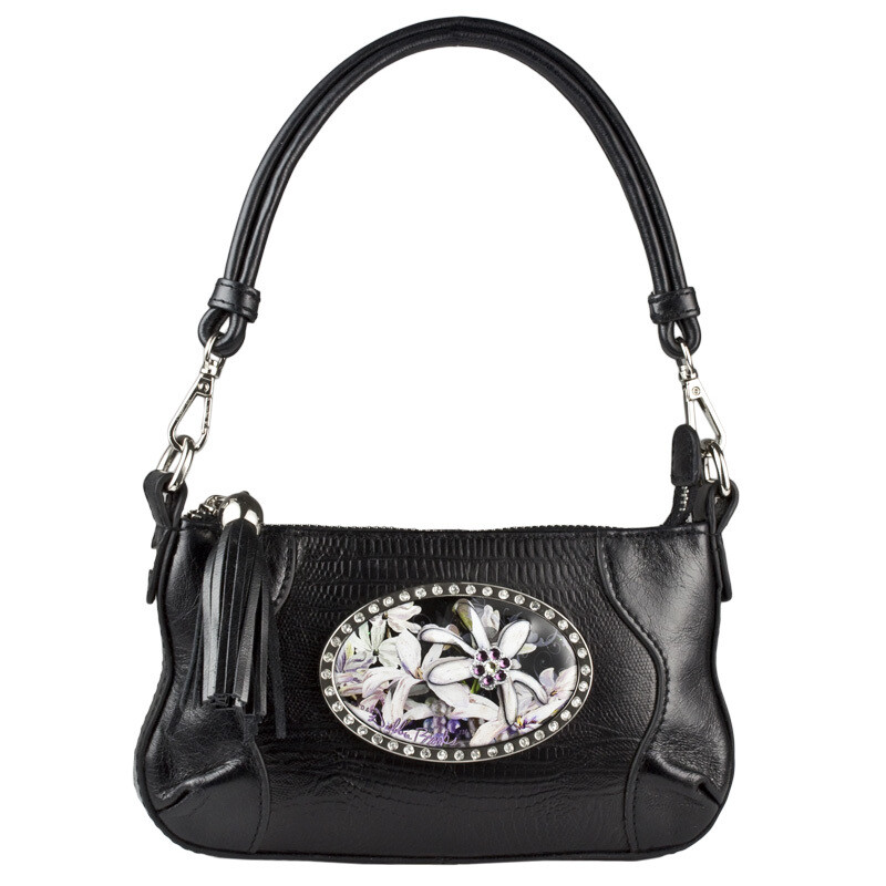 Tiny Shoulder - Black Leather - Silver Hardware - Tahiti Flower Magnafab