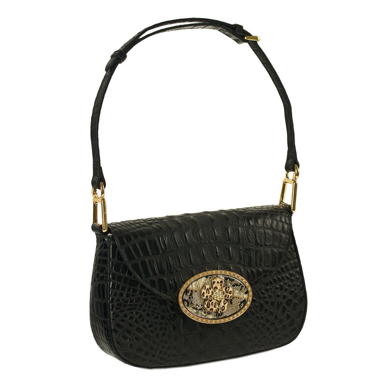 Small Shoulder - Black Leather - Gold Hardware- Crystal Safari Magnafab