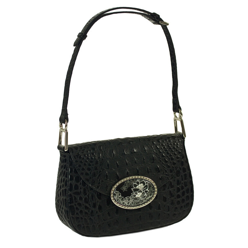 Small Shoulder - Black Leather - Silver Hardware- Gem Magnafab