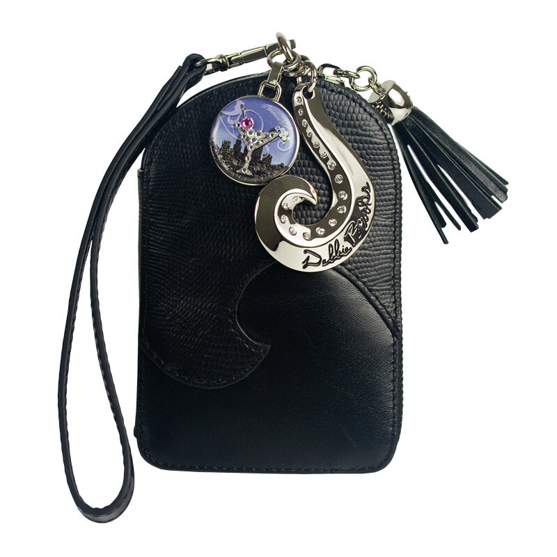 Wristlet - Black Leather - Silver Hardware with Martini Mini-Magnafab Charm