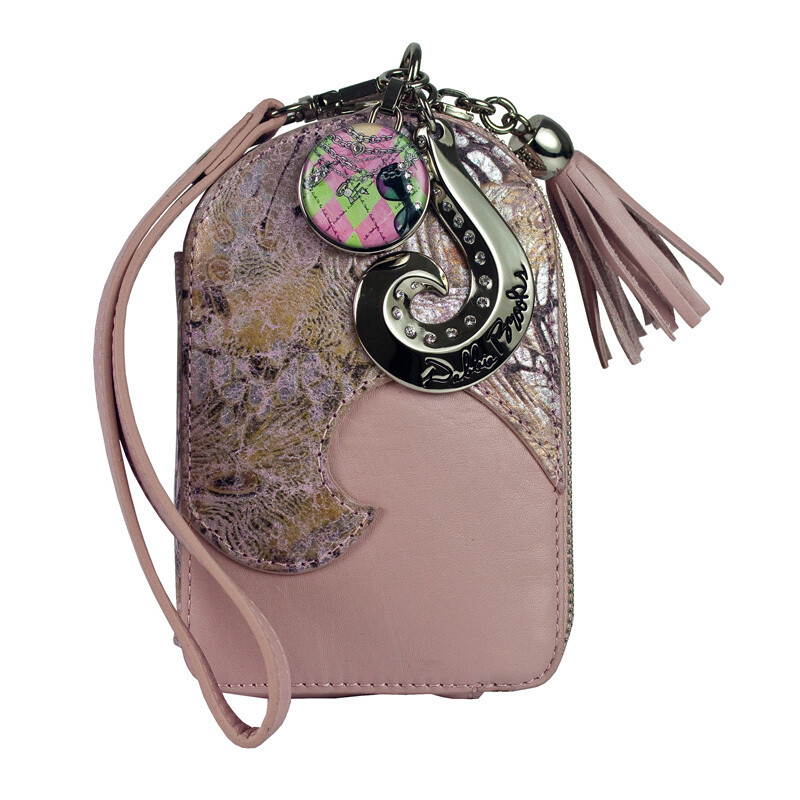 Wristlet - Pink Leather- Silver Hardware with Golf Argyle Mini-Magnafab Charm