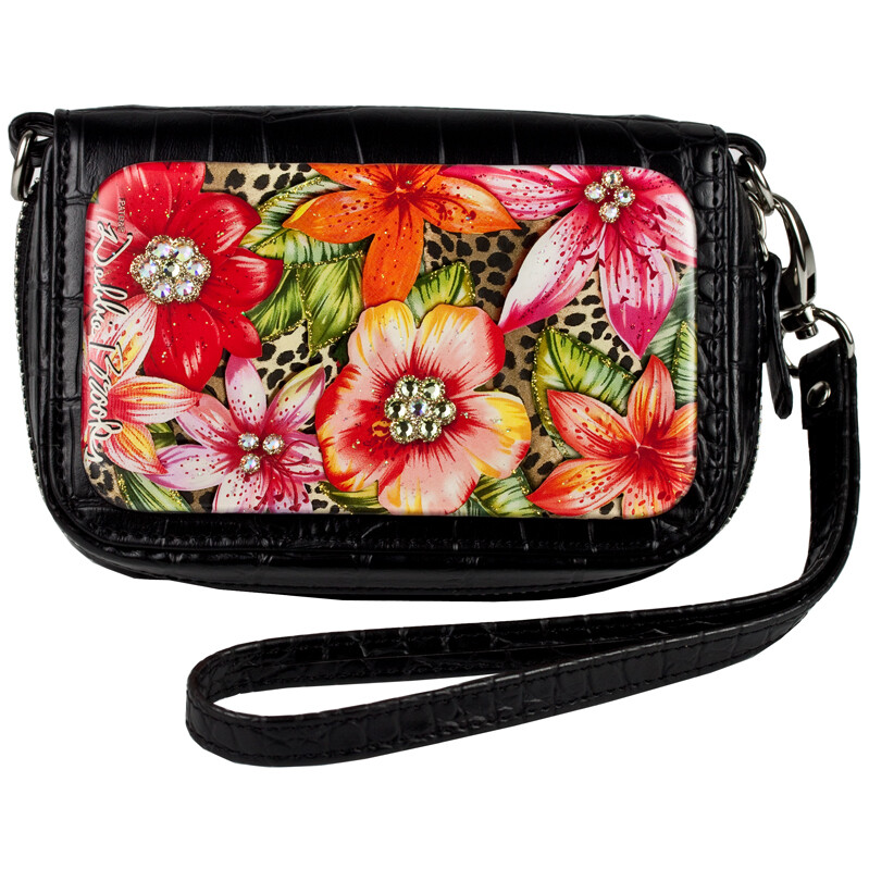 Wrist Bag cell phone holder - Black - Orange Tropical