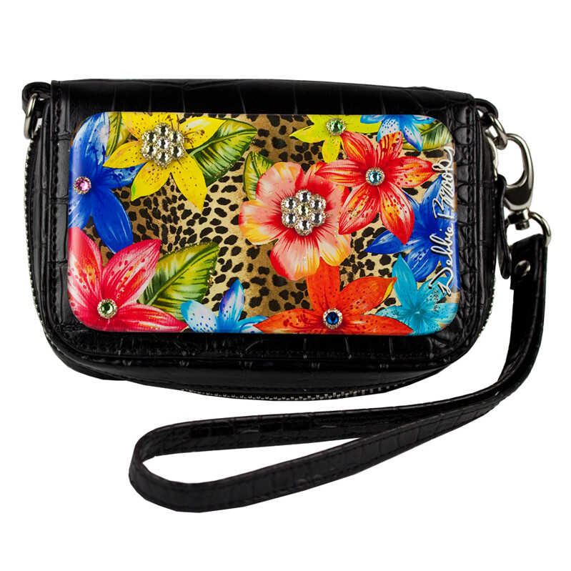 Wrist Bag cell phone holder - Black - Blue Leopard Glow