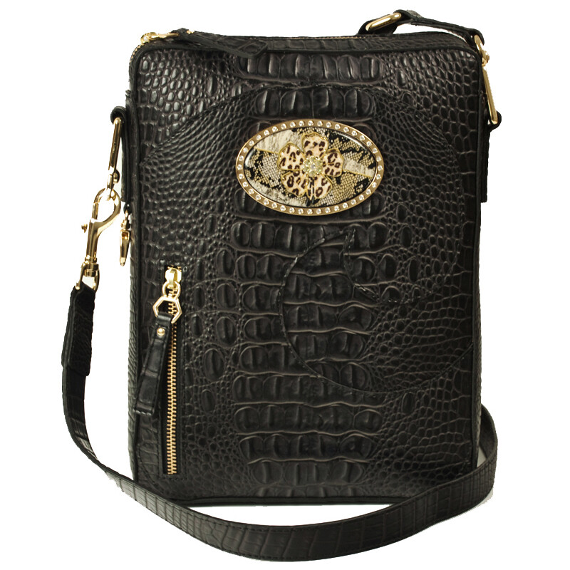 iPad Bag - Croc Emboss - Gold Hardware - Crystal Safari Magnafab