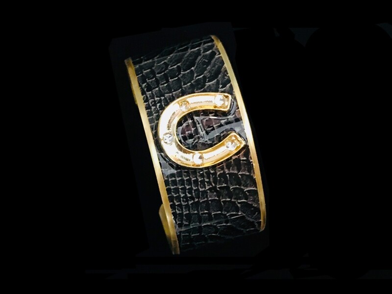 Gold Wide BK Leather Crystal H Shoe