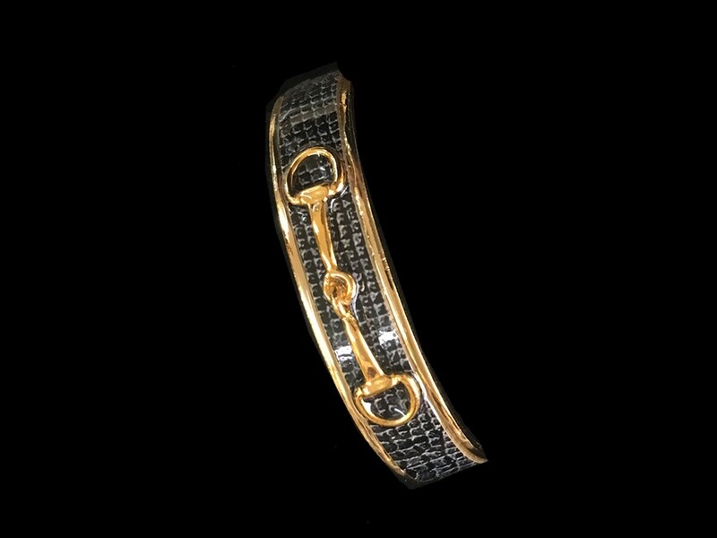 Gold Skin Black Leather Bit Skinny Metal Cuff