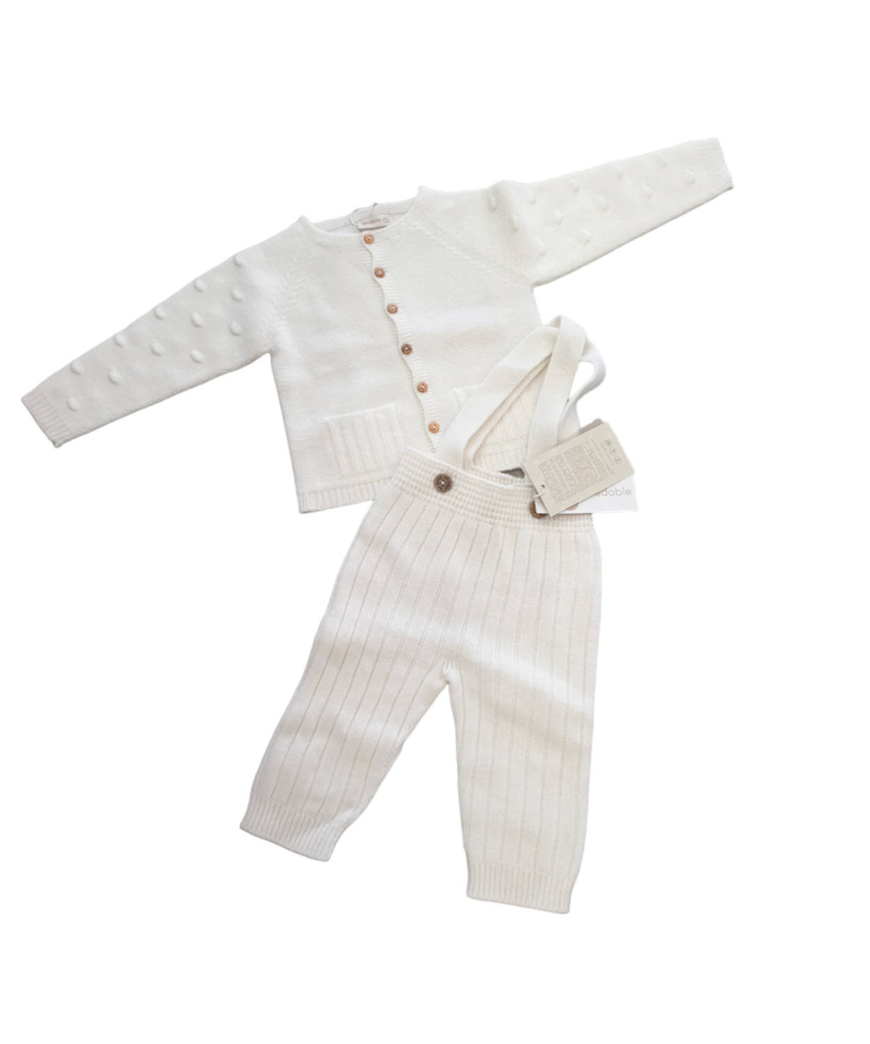 Completo bianco 2pz salopette e cardigan Wedoble
