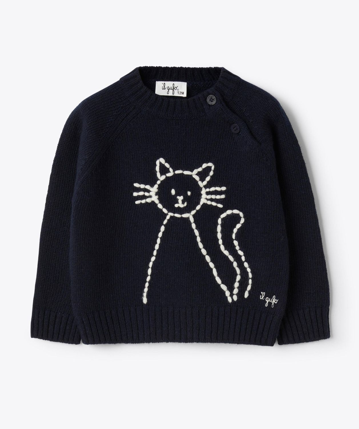 Pullover in lana con ricamo gatto IlGufo