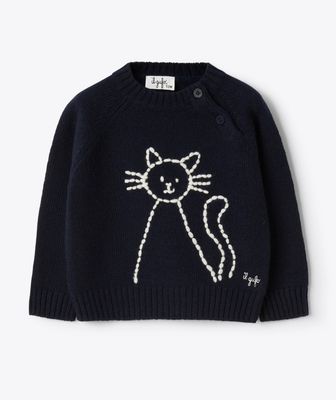 Pullover in lana con ricamo gatto IlGufo