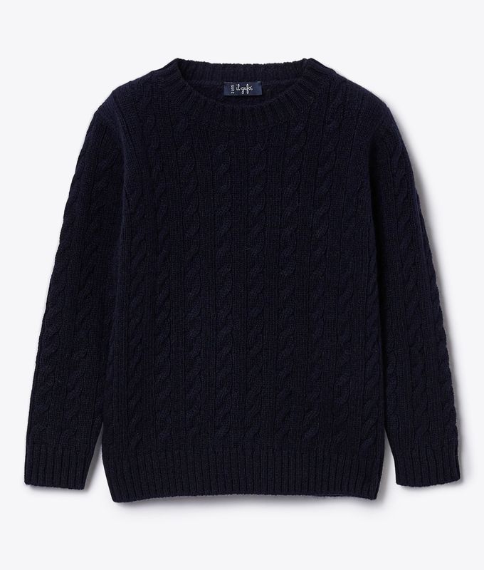 Pullover trecce blu in lana IlGufo