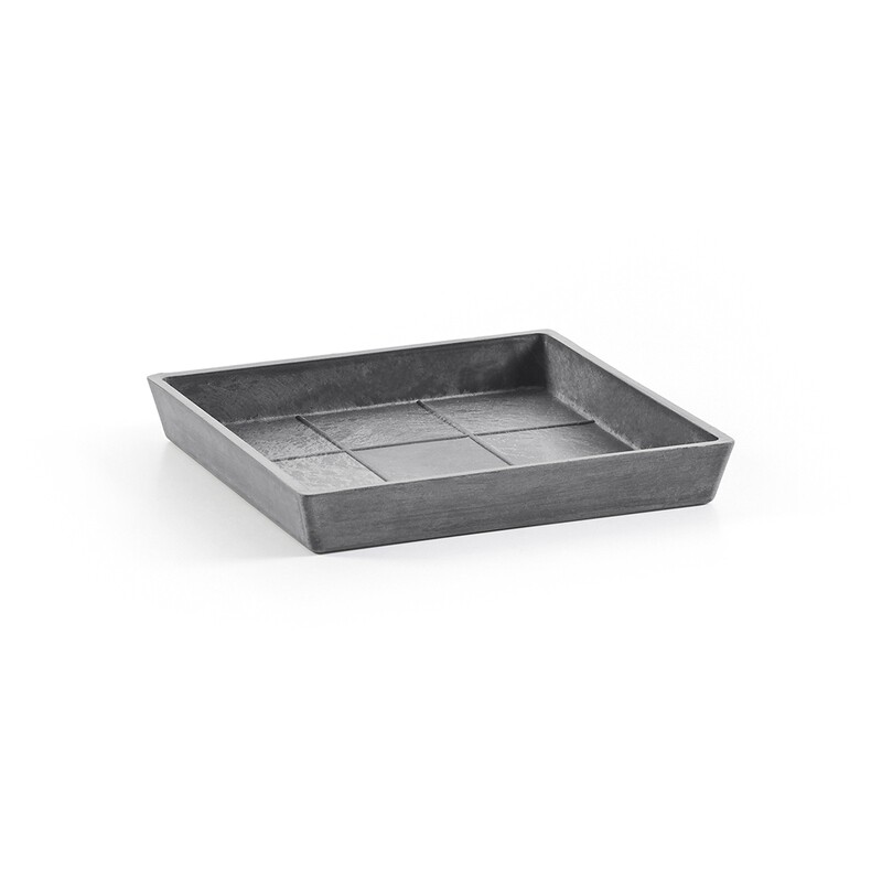 Ecopots Saucer Square Grey - inside bottom L 16 cm / outside L 18 x H 2,5 cm