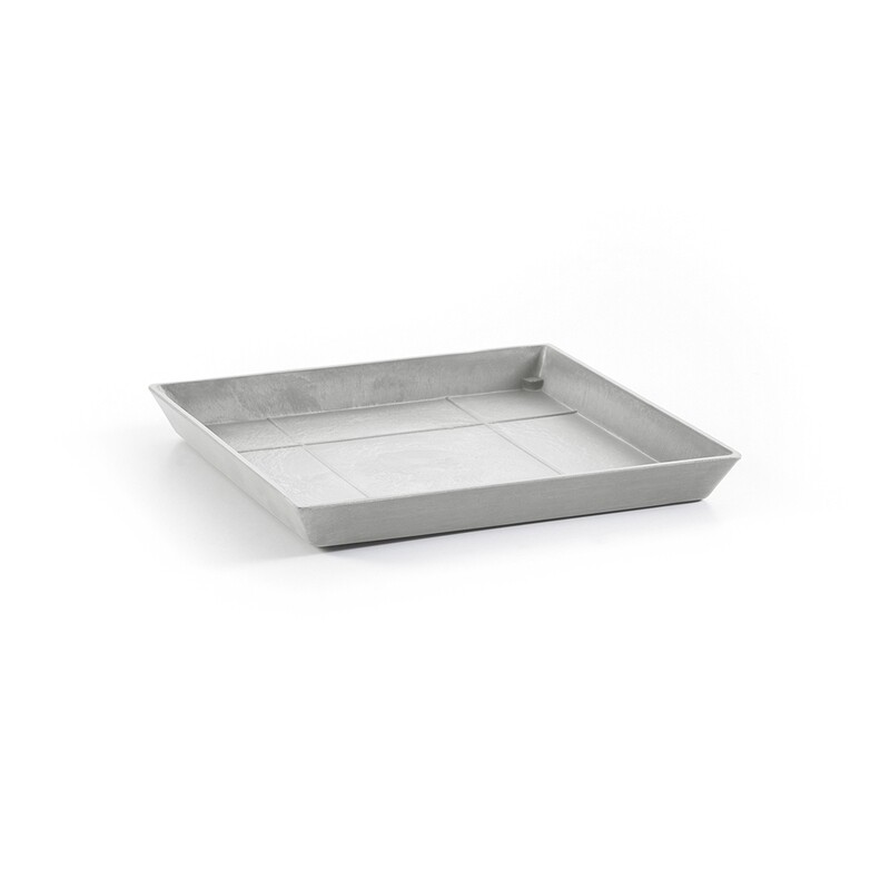 Ecopots Saucer Square White Grey - inside bottom L 24 cm / outside L 28 x H 3 cm