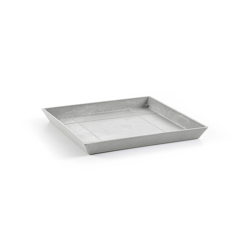Ecopots Saucer Square White Grey - inside bottom L 39 cm / outside L 43 x H 3,5 cm