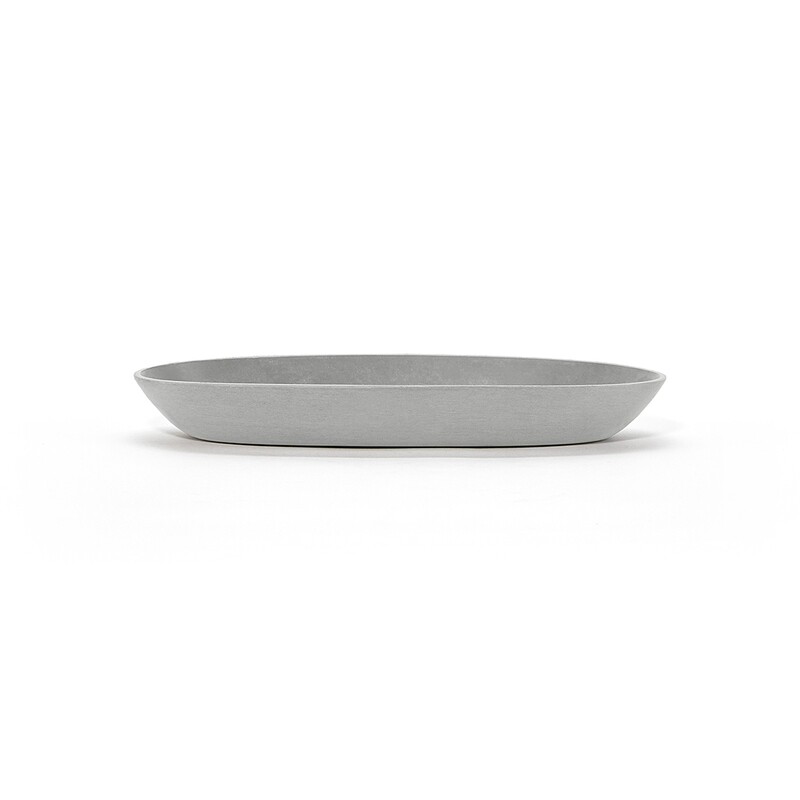 Ecopots Saucer Oval White Grey - inside bottom L 20 cm / outside L 25,6 x H 3 cm