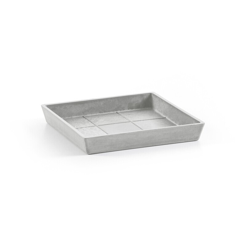 Ecopots Saucer Square White Grey - inside bottom L 35 cm / outside L 38,5 x H 3,4 cm