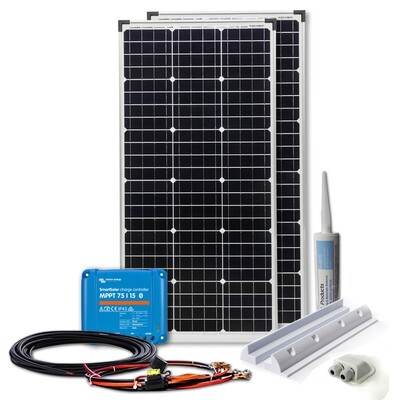200W Mono-HV Solaranlage für Wohnmobil - Victron MPPT Laderegler mit Bluetooth + LiFePo4-geeignet + Haltespoiler