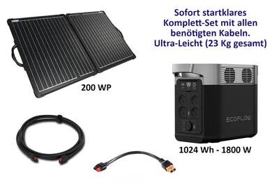 Ecoflow Delta 2 (1024 Wh) mit Solarkoffer 200 WP und Kabel-Set - startklar für Sie mit Packtasche für den Solarkoffer