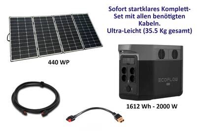 Ecoflow Delta Max 1600 (1612 Wh) mit Hochleistungs-Solarkoffer mit 440 WP und Kabel-Set - startklar für Sie mit Packtasche