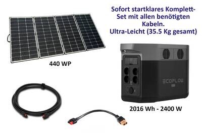 Ecoflow Delta Max 2000 (2016 Wh) mit Hochleistungs-Solarkoffer mit 440 WP und Kabel-Set - startklar für Sie mit Packtasche