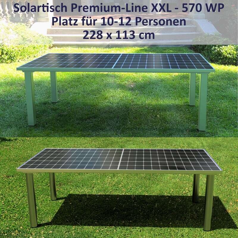 Design-Gartentisch: Solartisch Premium-Line XXL: 228x113 cm - 580 WP Spitzenleistung, Handwerk aus edlen Materialien Design-Gartentisch: Solartisch Premium-Line XXL: 228x113 cm - 580 WP Spitzenleistung, Handwerk aus edlen Materialien