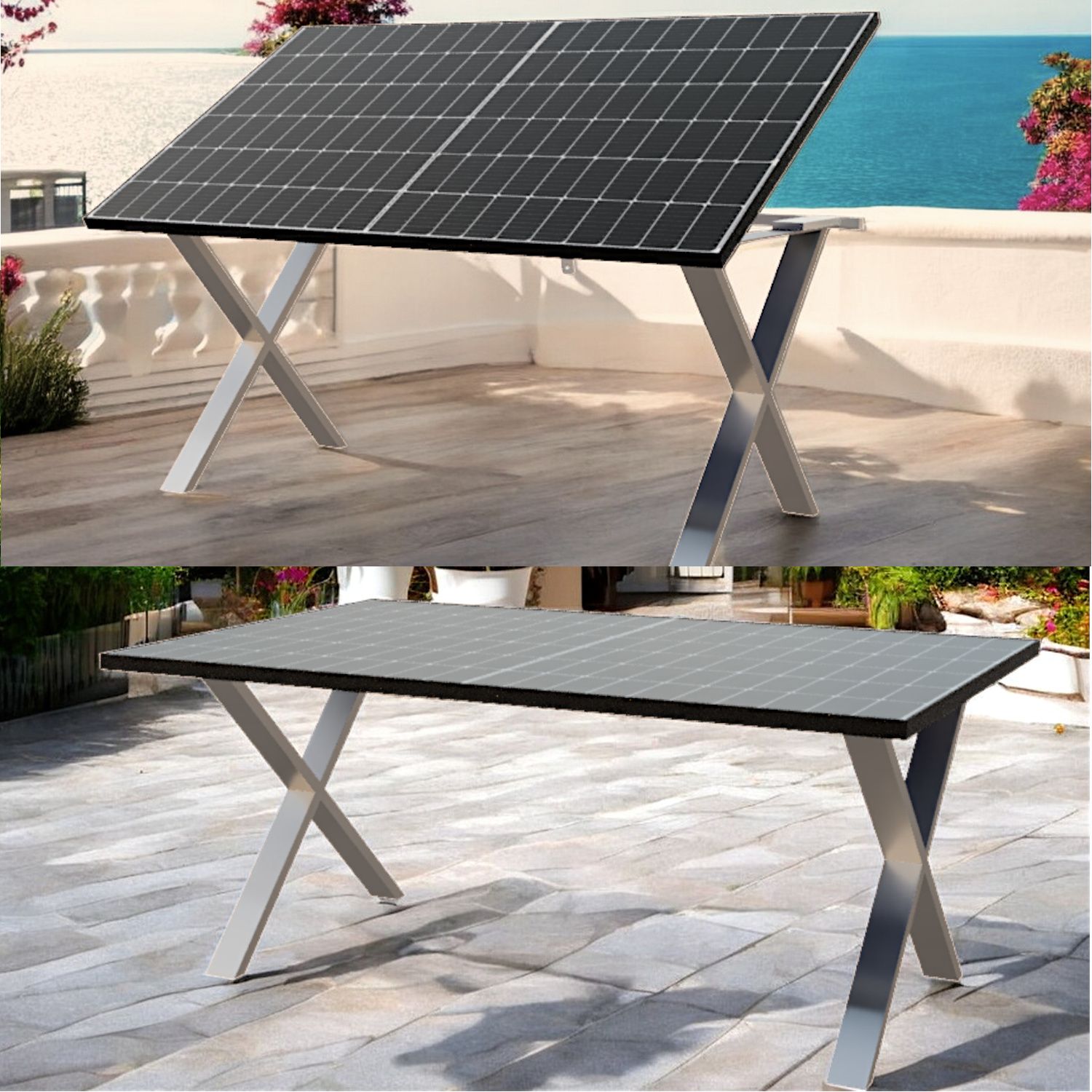 Solartisch, Gartentisch Design-X, 177x105 cm - mit 380 WP Spitzenleistung, Winkelverstellung wählbar