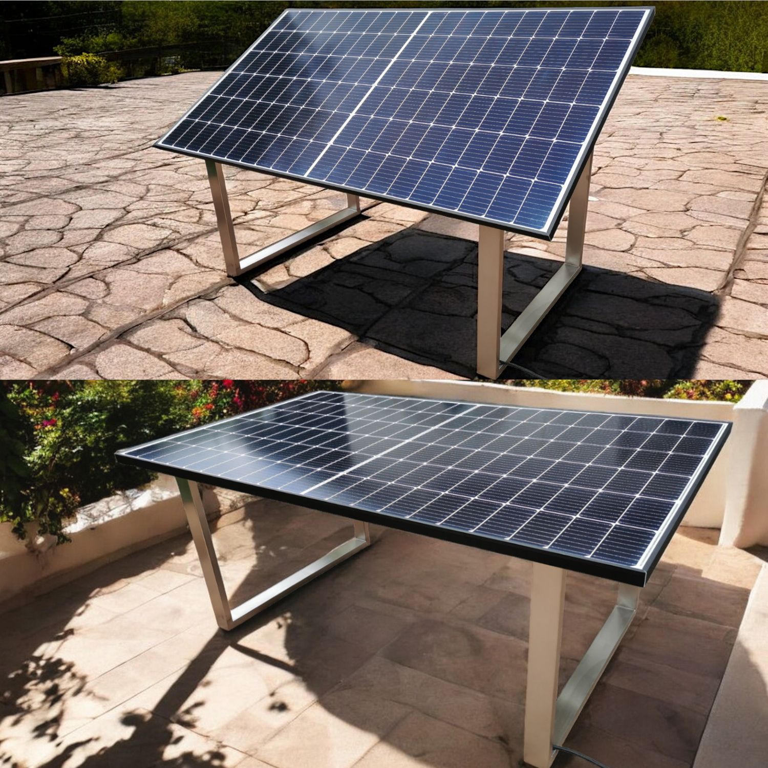 Solartisch Design-U, Gartentisch mit Solarplatte 176x113 cm mit 445 WP Spitzenleistung, Balkonkraftwerk-Alternative