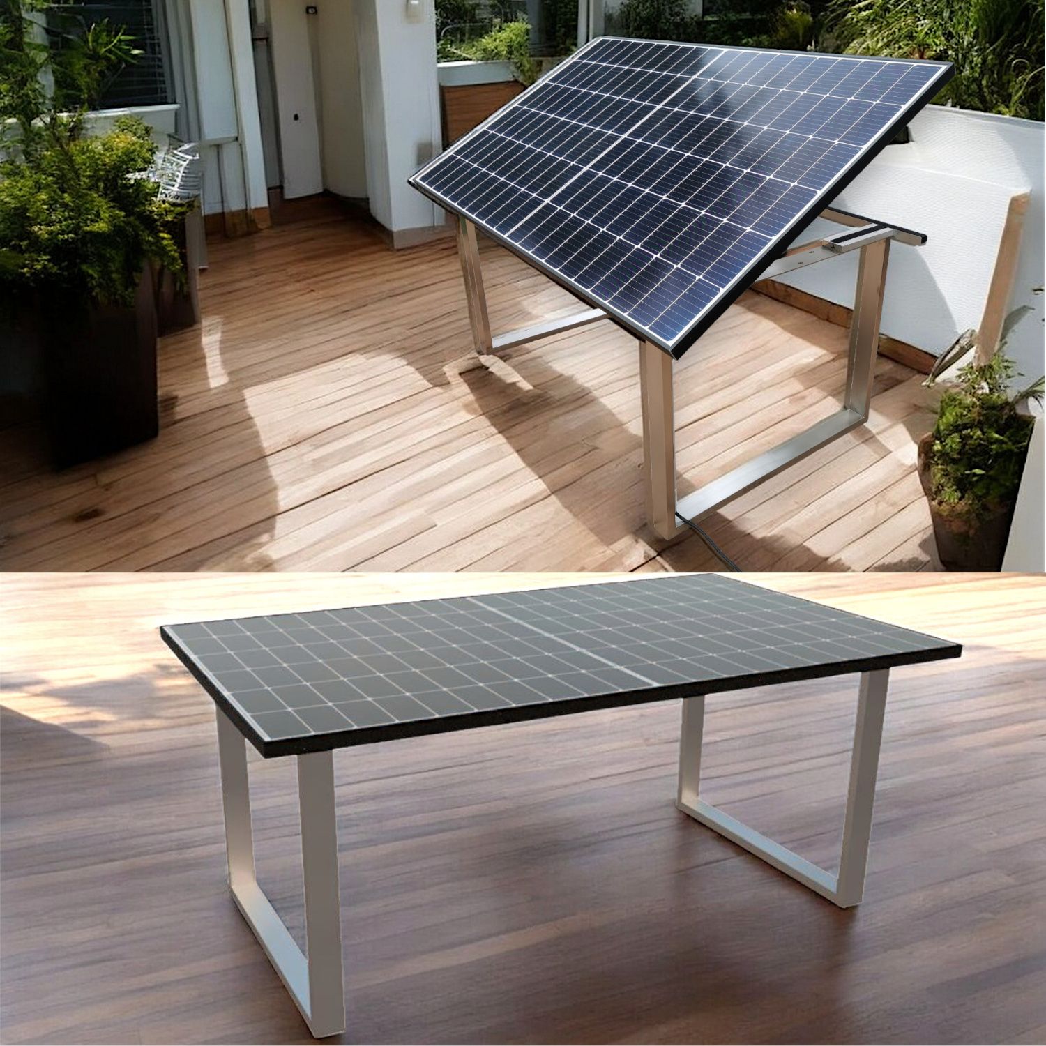 Solartisch, Gartentisch Design-U, 177x105 cm - mit 380 WP Spitzenleistung, Winkelverstellung wählbar