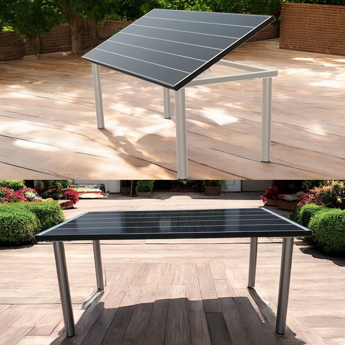 Solartisch 155 x 87 cm mit 275 WP - Höhe, Winkelverstellung und Tischbeine wählbar