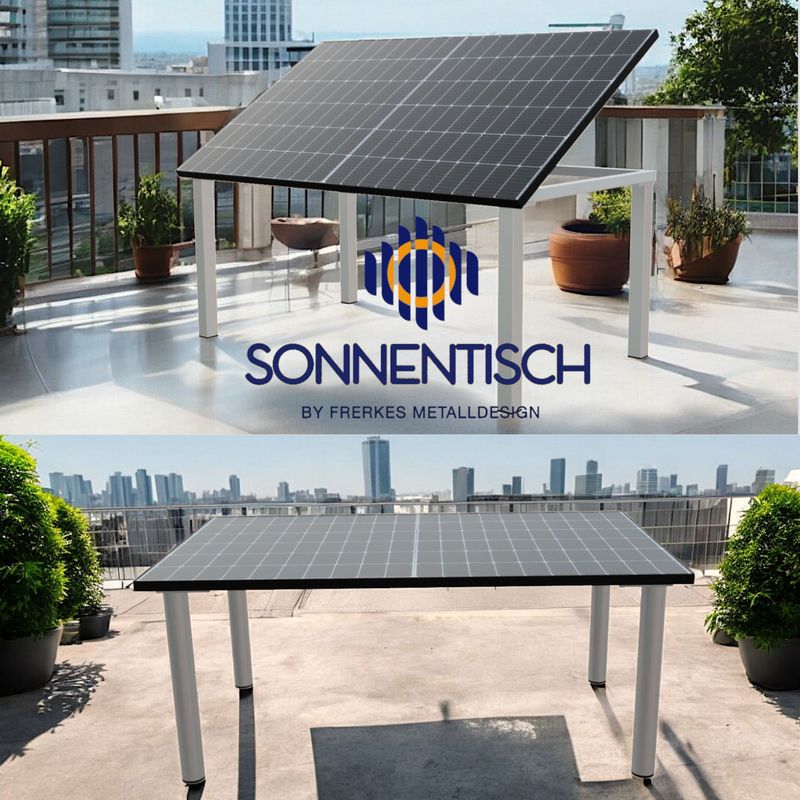 Solartisch, Gartentisch 177x105 cm jetzt mit 380 WP Solarleistung, Tischbein-Form, Höhe und Winkelverstellung wählbar Solartisch, Gartentisch 177x105 cm jetzt mit 380 WP Solarleistung, Tischbein-Form, Höhe und Winkelverstellung wählbar