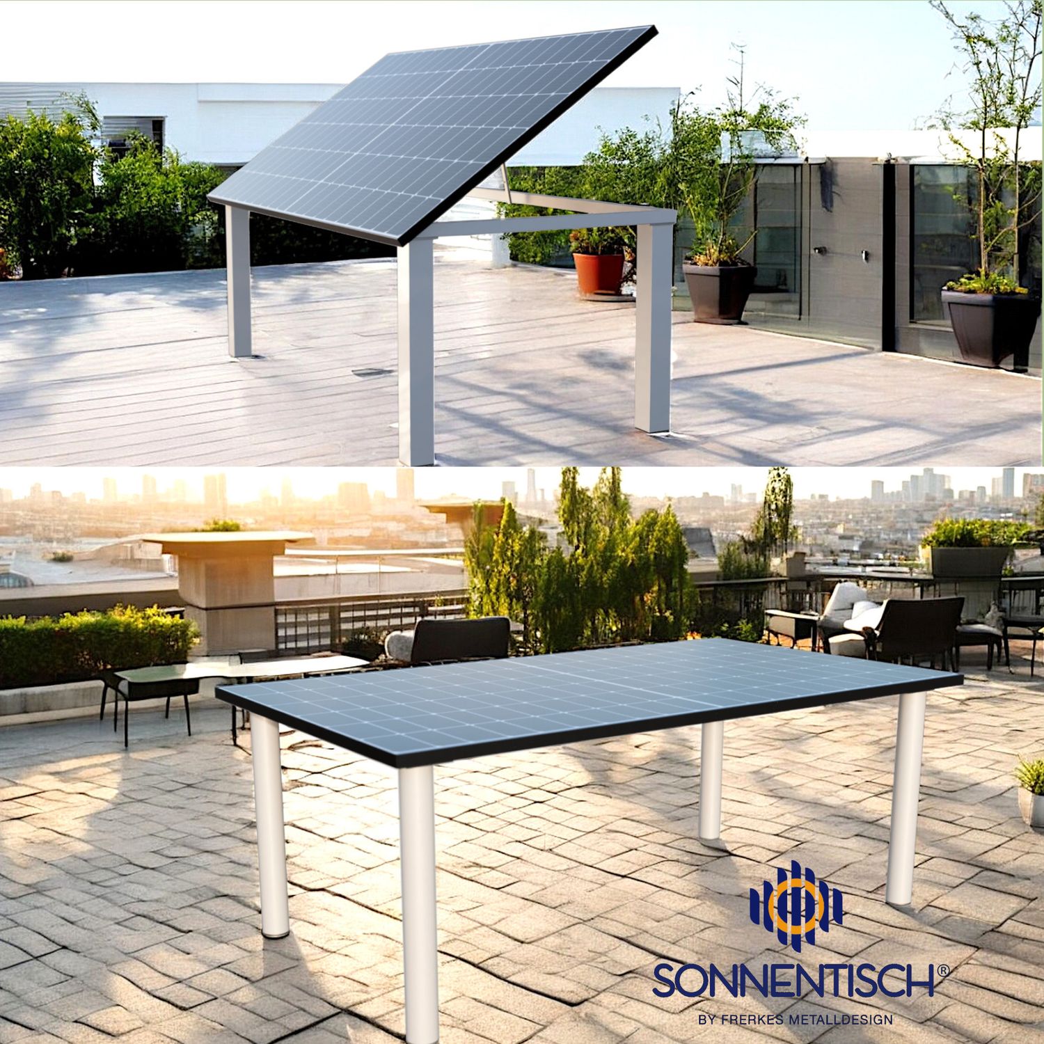 Solartisch XL:  196x113 cm – hocheffizient: 500 WP Solarleistung – Winkelverstellung, Tischbeinform und Höhe wählbar