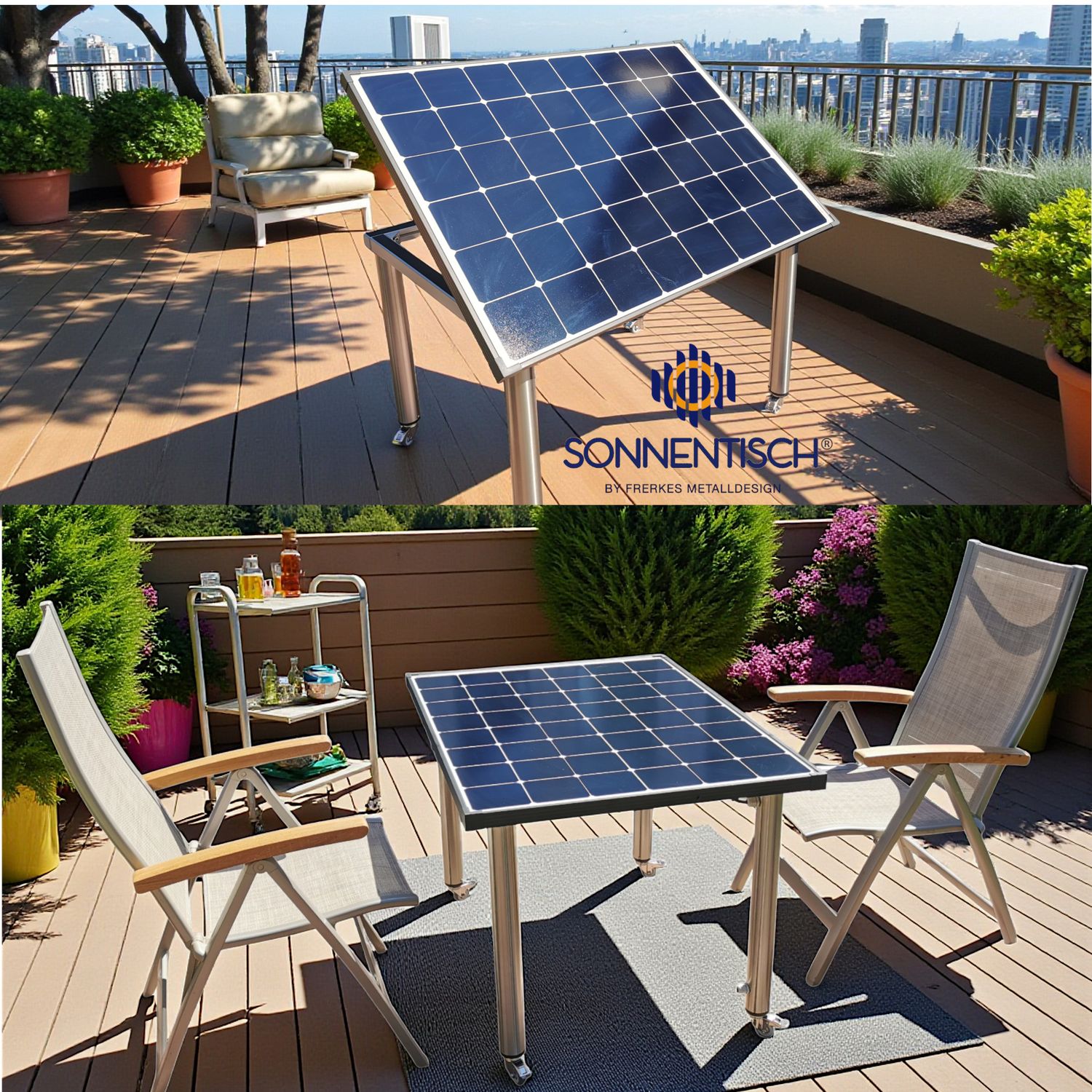Solartisch 107 x 80 cm mit 180 WP - Höhe, Winkelverstellung und Tischbeine wählbar