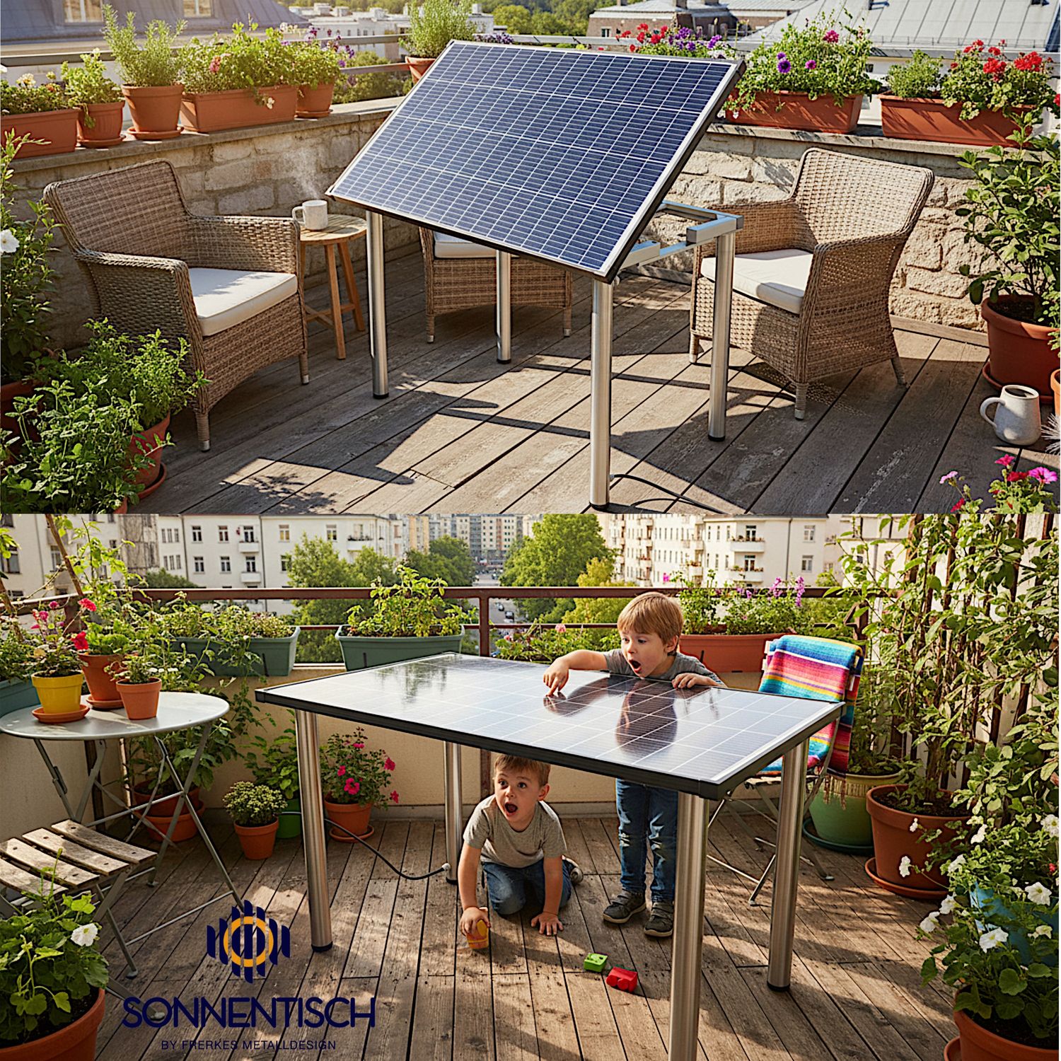 Solartisch 131 x 76,5 cm mit 210 WP - Höhe, Winkelverstellung und Tischbeine wählbar