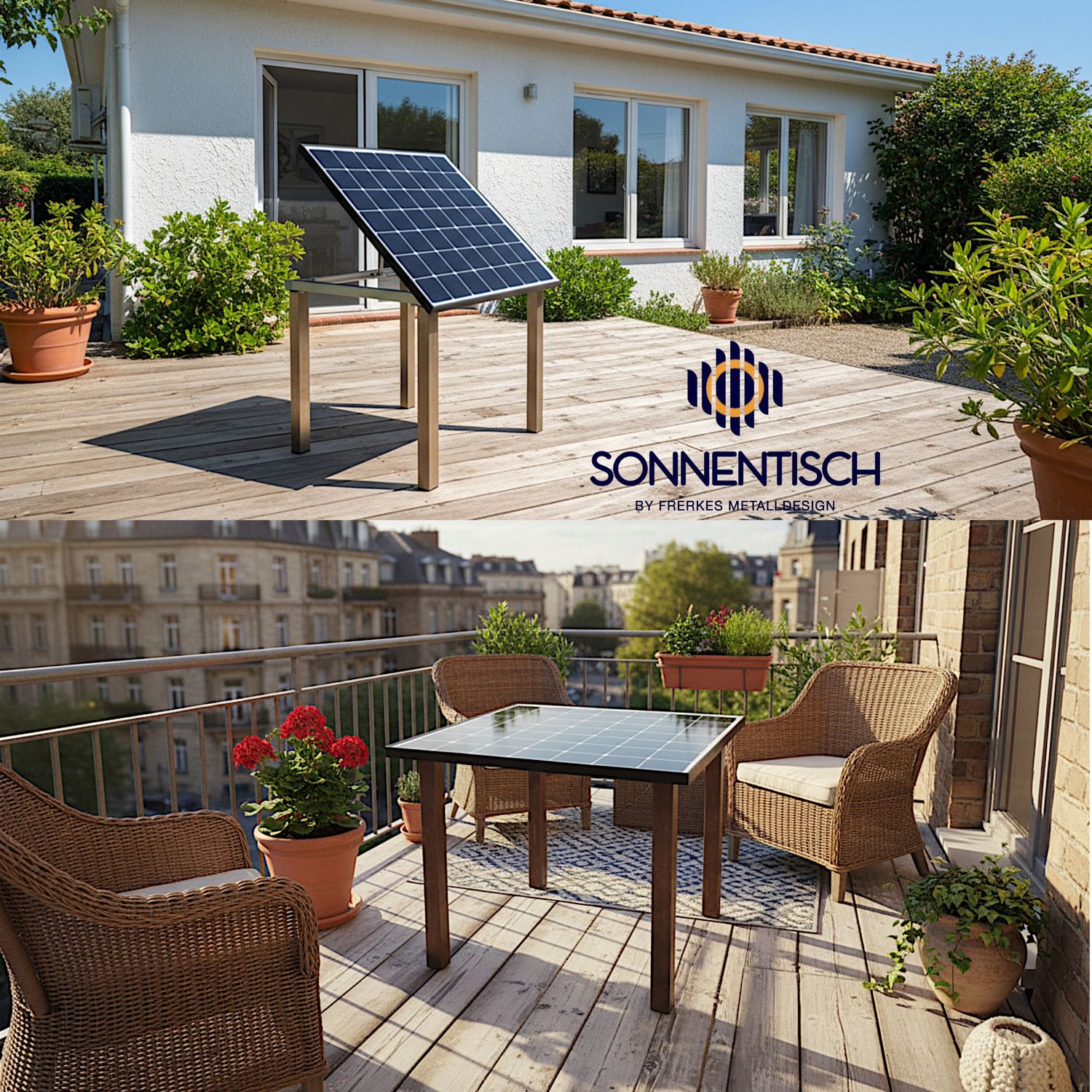 Solartisch 94 x 94 cm mit 190 WP  - Höhe, Winkelverstellung und Tischbeine wählbar