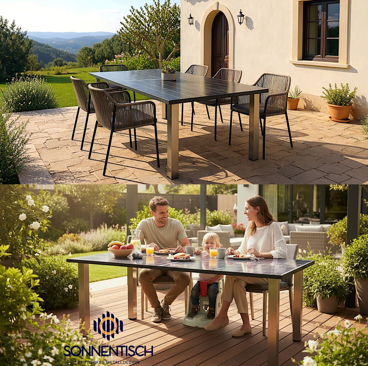 Design-Gartentisch: Solartisch Premium-Line XXL:  228x113 cm - 580 WP Spitzenleistung, Handwerk aus edlen Materialien