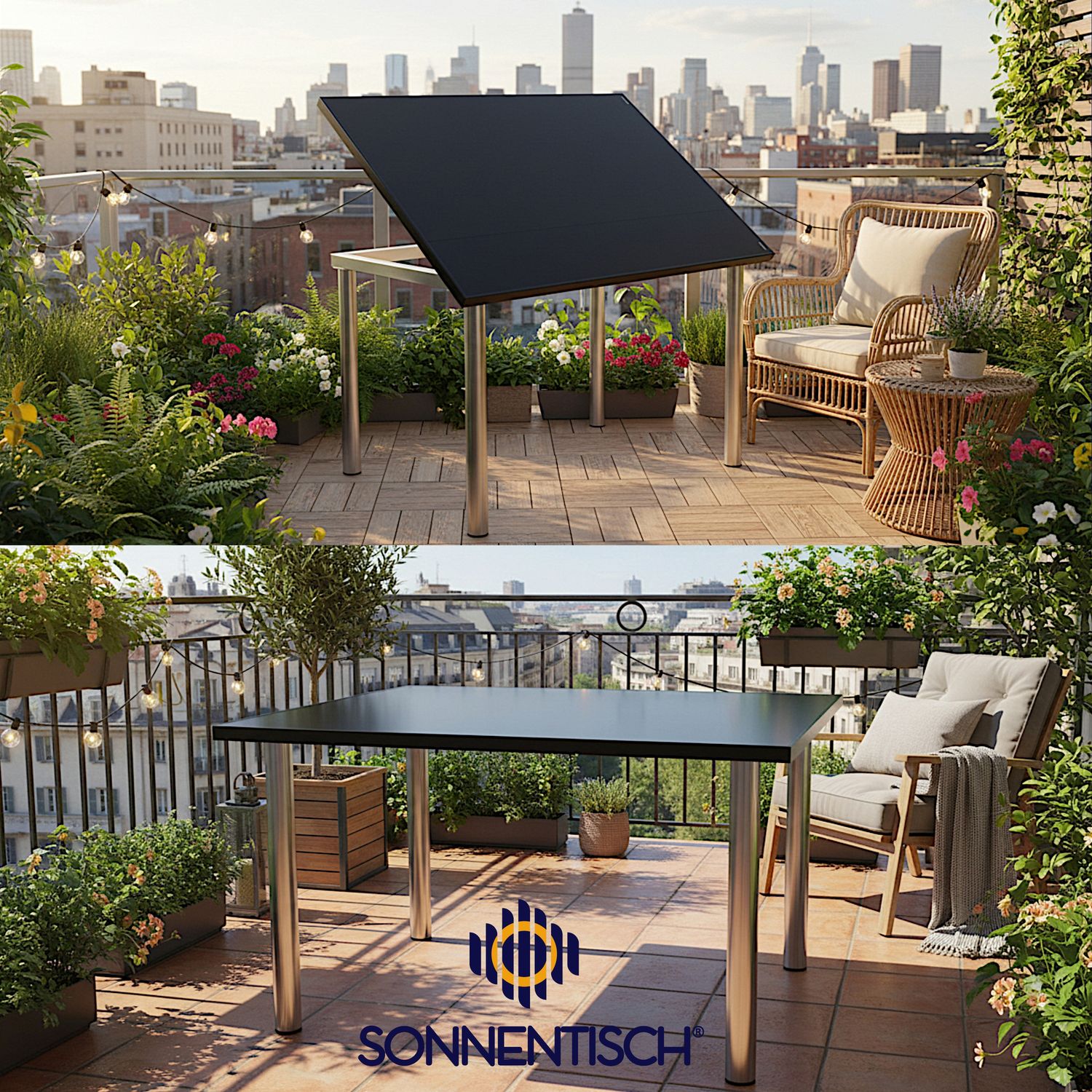 Solartisch, Loungetisch oder Beistelltisch, 121 x 89 cm mit 180 WP Maximalleistung- Höhe wählbar