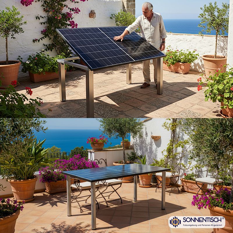 Solartisch, Gartentisch 177x105 cm jetzt mit 380 WP Solarleistung, Tischbein-Form, Höhe und Winkelverstellung wählbar