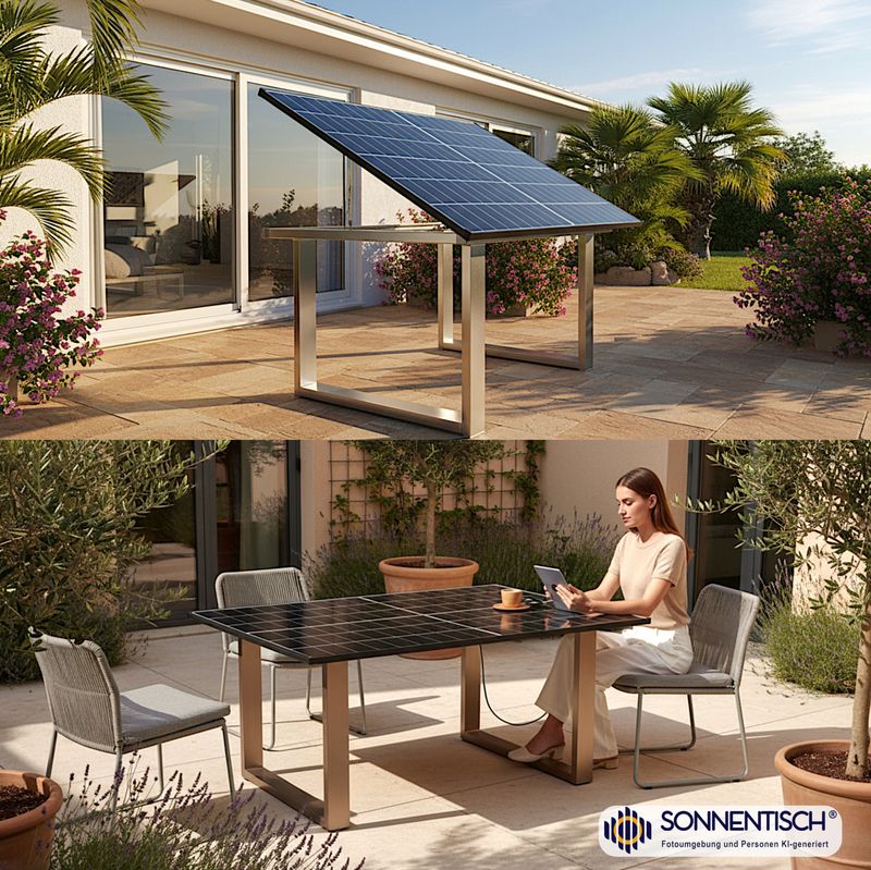 Solartisch, Gartentisch Design-U, 177x105 cm - mit 380 WP Spitzenleistung, Winkelverstellung wählbar